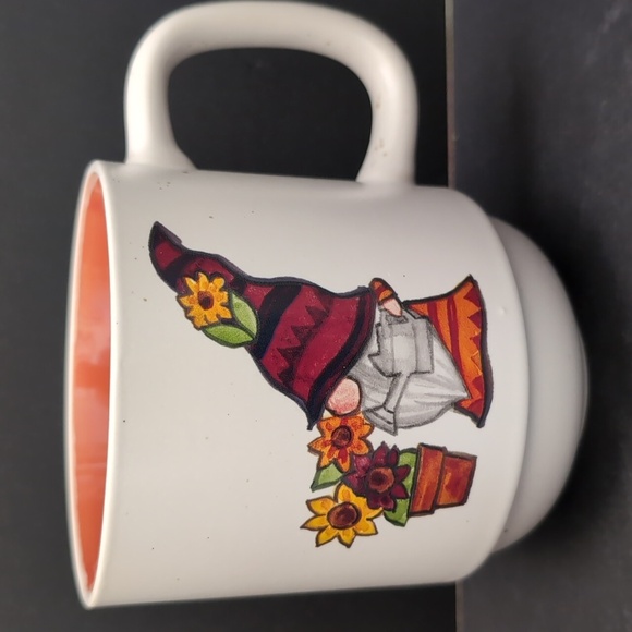 Sheffield Home Ceramic White/Orange Mug Set with Whimsical Gnome Designs. - Picture 4 of 9